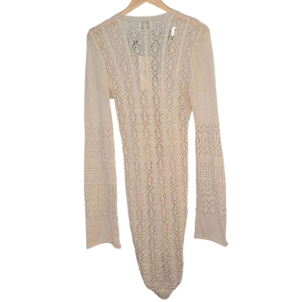 SNYDS Fate Crochet Mini Dress Beige Swim Coverup Size Large New With Tags - Picture 3 of 7